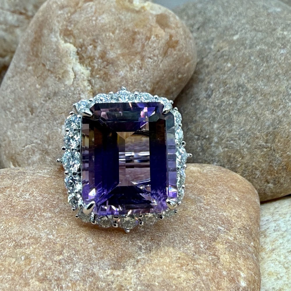 10.6ctw Ametrine Moissanite Halo Ring 925 Sz 5 Statement Ring Cocktail Luxury - Picture 13 of 16
